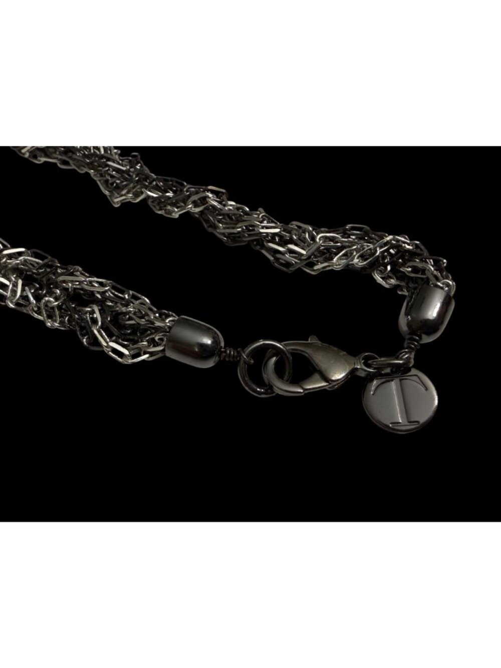 Talbots Asymmetrical Beaded Statement Necklace Chain-Link Faux Pearl Accents 28" - Picture 8 of 8
